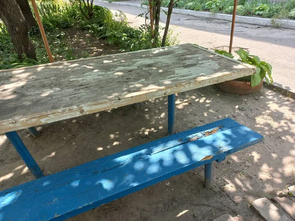 Old Wooden Table Yard Table Gazebo Soviet Furniture Ukrainian Yard — Stockfoto