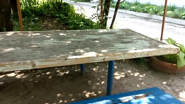 Old Wooden Table Yard Table Gazebo Soviet Furniture Ukrainian Yard — Stockvideo