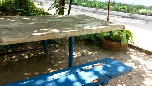 Old Wooden Table Yard Table Gazebo Soviet Furniture Ukrainian Yard — Vídeo de Stock