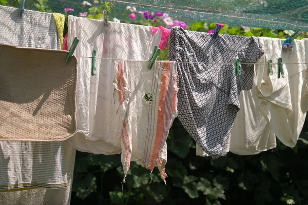 Clothes Rope Wash Clothes Rope Clothespins Background Rope Clean Clothes — 图库照片
