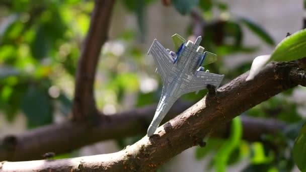 Toy Fighter Aircraft Combat Aircraft Aviation Plane Crash Wings Turbines — Vídeo de Stock