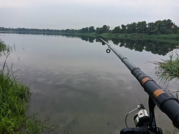 Man Fishing River First Person Fishing Fisherman Rod Spinning Reel — Foto de Stock