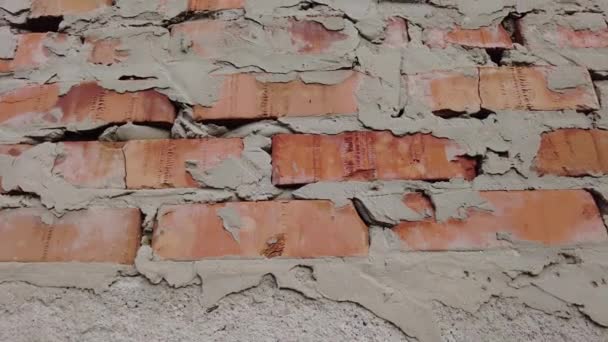 Ladrillo Rojo Trabajos Ladrillo Cemento Piedra Filas Ladrillos Textura Pared — Vídeo de stock