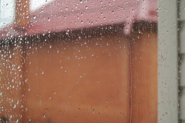 Raindrops Flow Glass Water Drops Black Background Drops Rain Trickling — Stock Photo, Image