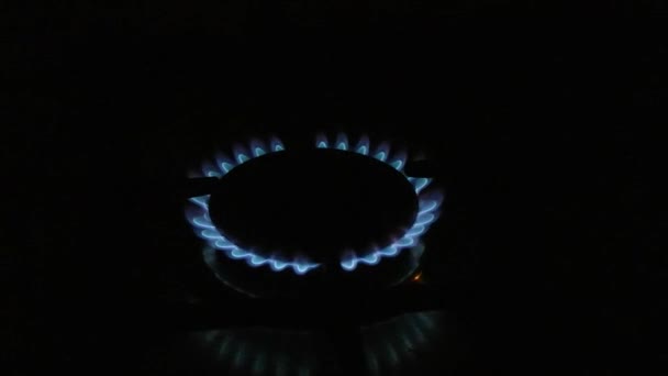 Gas Verbrennt Gasherd Das Gas Geht Eine Blaue Flamme Erscheint — Stockvideo