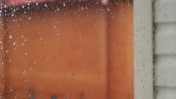 雨滴がガラスの下を流れる 水は黒い背景で下に下がります 雨の滴の隔離されたダウントリック デジタル作曲に最適です ガラス 雨の上の水滴のクローズアップ — ストック動画