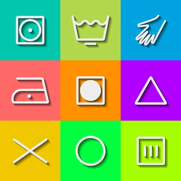 Conjunto de ícones de lavagem plana. Vetor — Vetor de Stock