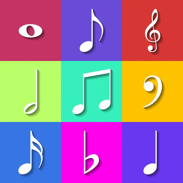 Conjunto de ícones de notas de música plana. Vetor — Vetor de Stock