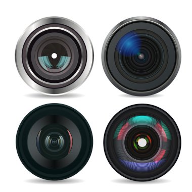 Beyaz arka plan üzerinde izole fotoğraf lens seti