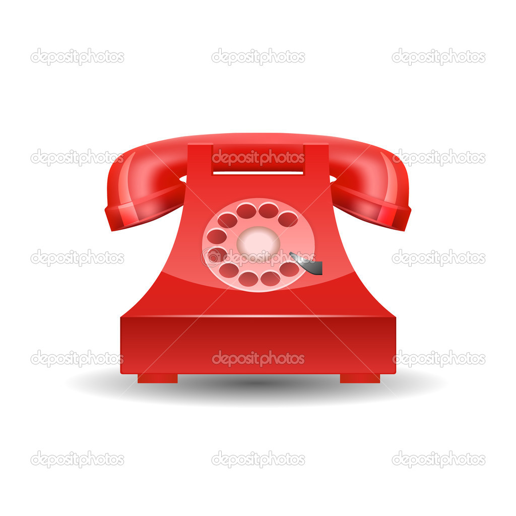 Red Phone with Rotary Dial isolated. Vector
