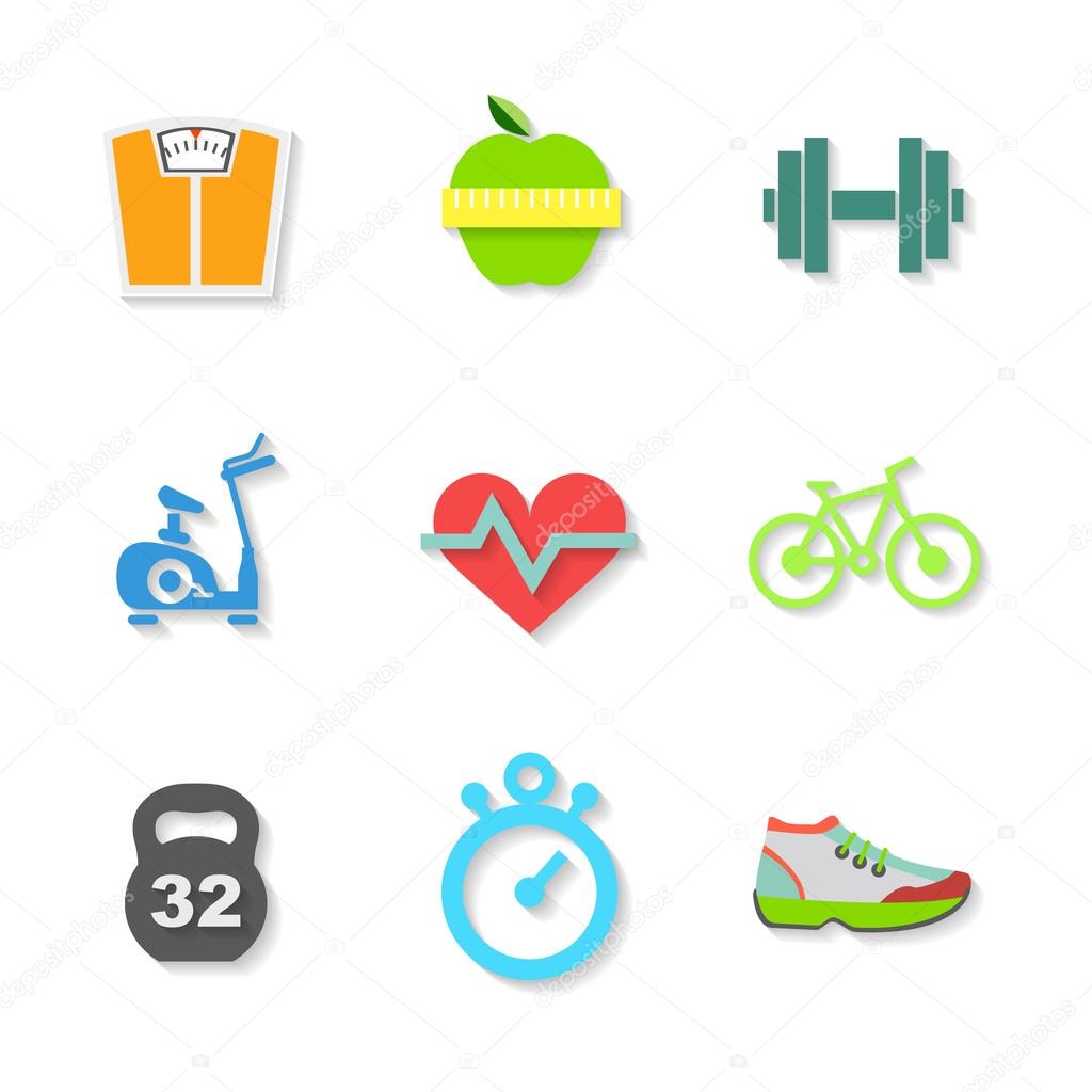 Set of Flat Fitness Icons. Vector