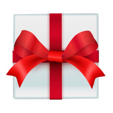 Beyaz Arkaplanda Kırmızı Fiyonklu Xmas Giftbox. Vektör