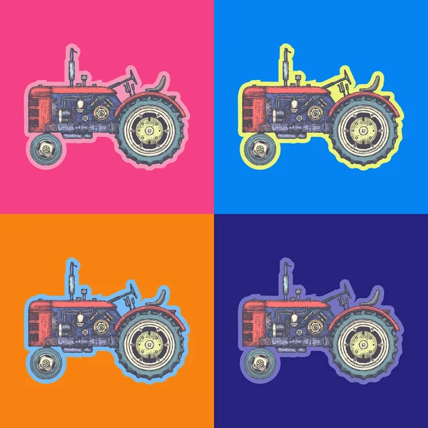 Traktor Pop Art Stil Andy Warhol Stil Vector — Stockvektor
