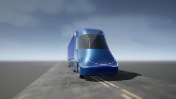 Samojezdny elektryczny półciężarówka jazdy na autostradzie. Animacja renderowania 3D. Ciężarówka EV. Ścieżka EV Semi. Ciężarówka EV. 4K — Wideo stockowe