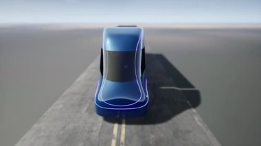 Otoyolda kendi kendine giden bir kamyonet. 3 boyutlu canlandırma yapılıyor. EV kamyonu. EV Semi pisti. EV Lorry. 4K