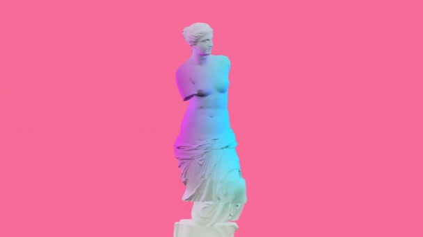 Venus De Milo rózsaszín háttérrel. Az NFT technológia fogalma. 3D animáció. 4K. Ultra HD — Stock videók