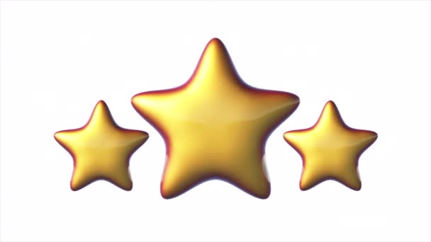 Three Yellow Stars Animation on white background. 3d rendering — Stock Video