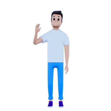 Beyaz arka planda Sallanan Hareketli Çizgi Film karakterini selamlıyorum. 3d hazırlayıcı