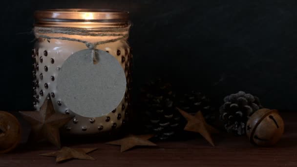 Rustic Christmas Candle Still Life — Stock Video