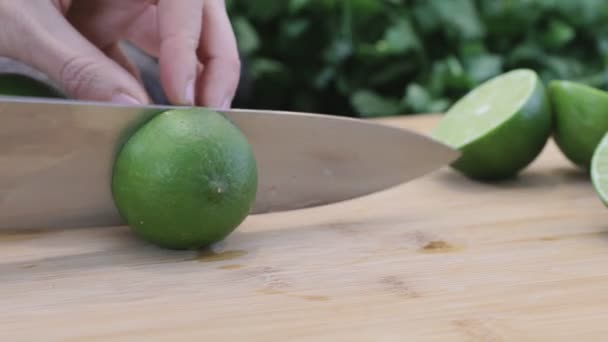 Slicing Fresh Limes — Stock Video