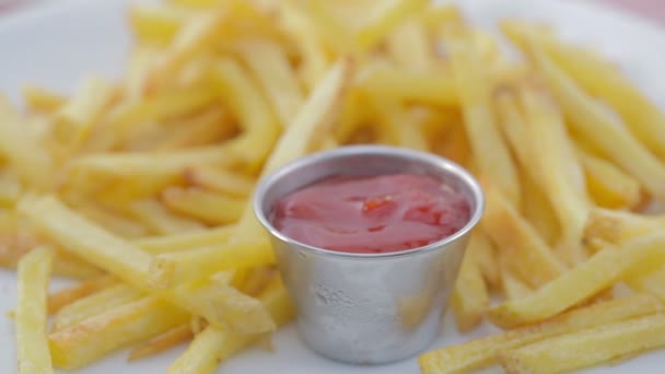 Dipping French Fry Cup Ketchup — Stock Video