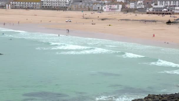 Distant View Beach Area Ives Cornwall England — Vídeos de Stock