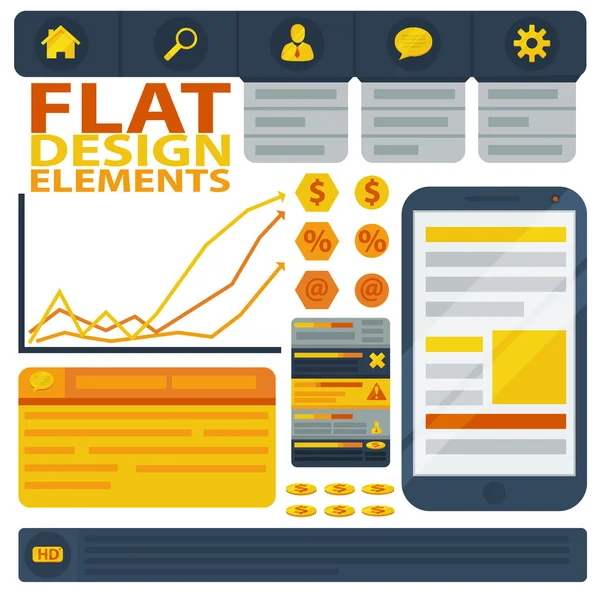 Flat design elements, web buttons and icons. — Stock Vector
