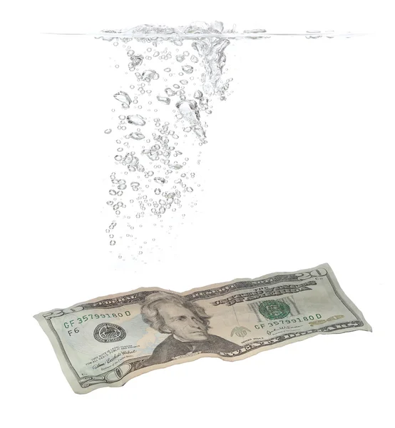 Bubbles and Dollar banknote in water — Stock Photo, Image