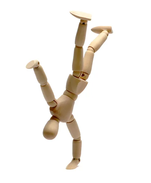 Holzpuppe tanzt Freestyle — Stockfoto