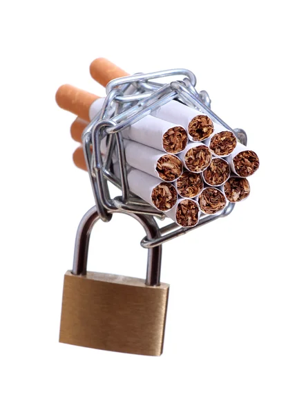 Cigarettes with chain and padlock — Stock Photo, Image