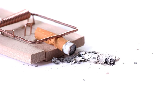 Detail of cigarette on mousetrap — Stock Photo, Image