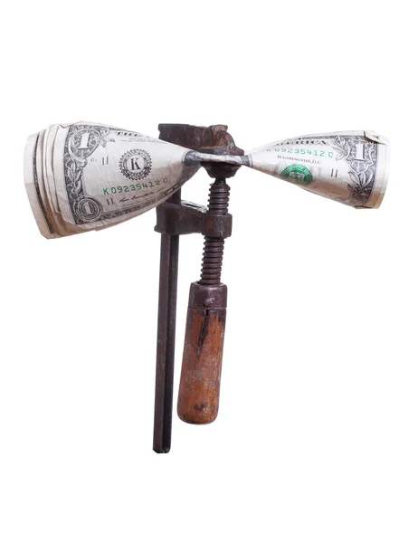 Dollars under pressure in old clamp — Stock Photo, Image