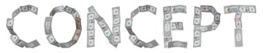 kavram - banknotlar ile beyaz zemin üzerine yazılmış