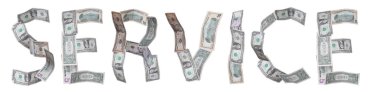 hizmet - banknotlar ile beyaz zemin üzerine yazılmış