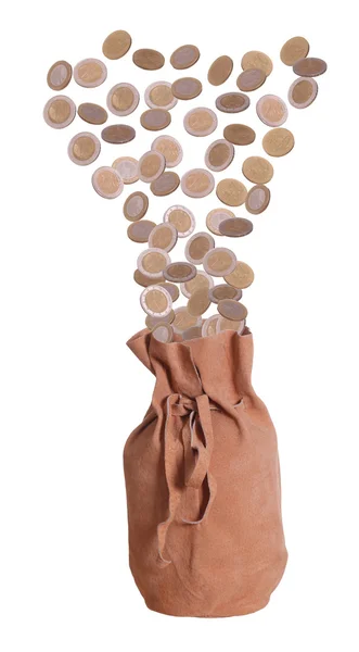 European coins in suede bag — Stock Photo, Image