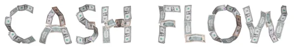 Kasstroom - geschreven met bankbiljetten op witte achtergrond — Stockfoto