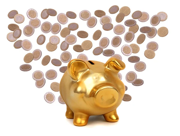 Coins and golden piggybank — Stock Photo, Image