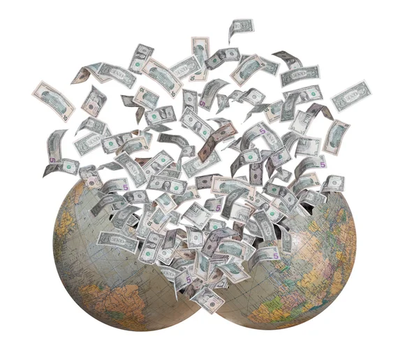 Dollars flying out of burst earth — Stock Photo, Image