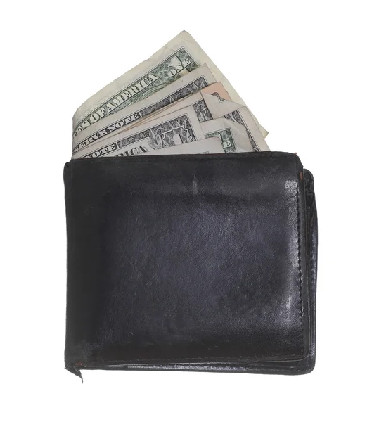 Побитый кошелек с долларами — стоковое фото