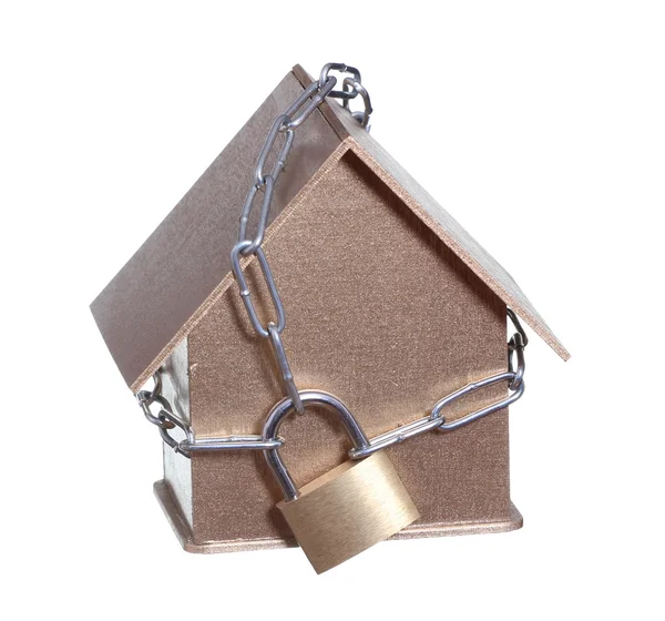 Home protected with padlock and chain — Stock Photo, Image