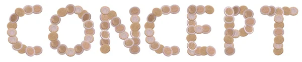 Concepto - escrito con monedas sobre fondo blanco — Foto de Stock