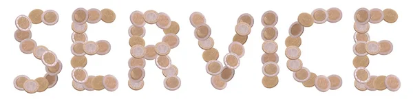 Service - written with coins on white background — Stock Photo, Image