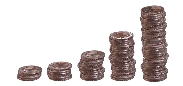 Growing stacks of european coins — Stock Photo, Image