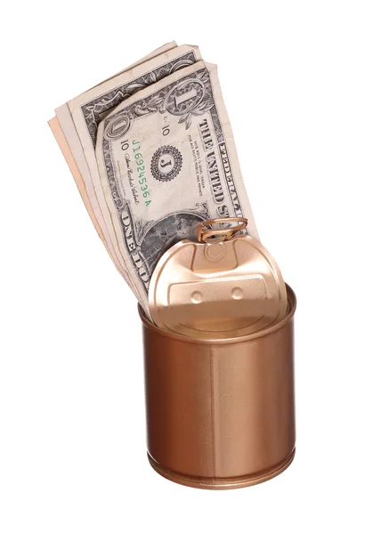 Dollars in golden can — Stock Photo, Image