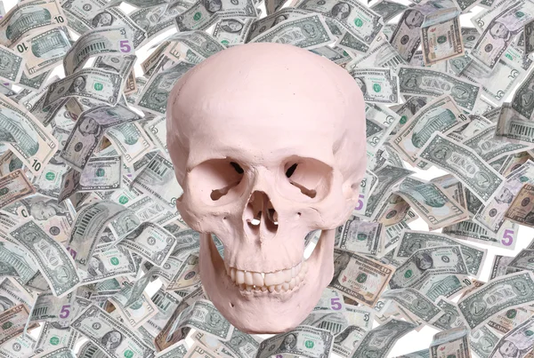 Skull and dollars — Stock Photo, Image