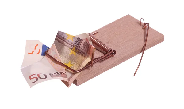 European bank note in mouse trap — Stock Photo, Image