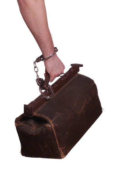 Alte Tasche mit Handschellen geschützt — Stockfoto