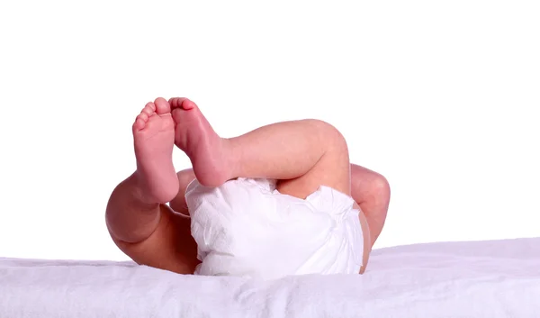 Baby with diaper on white — Stock Photo, Image