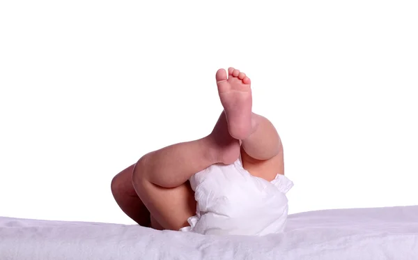 Baby in diaper on white — Stock Photo, Image