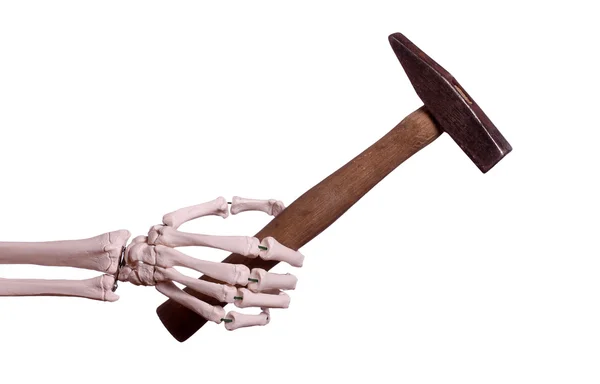 Main squelette avec vieux marteau — Photo